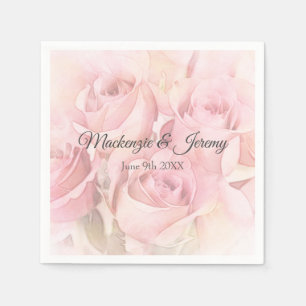 Serviette En Papier Peach Pink Watercolor Roses