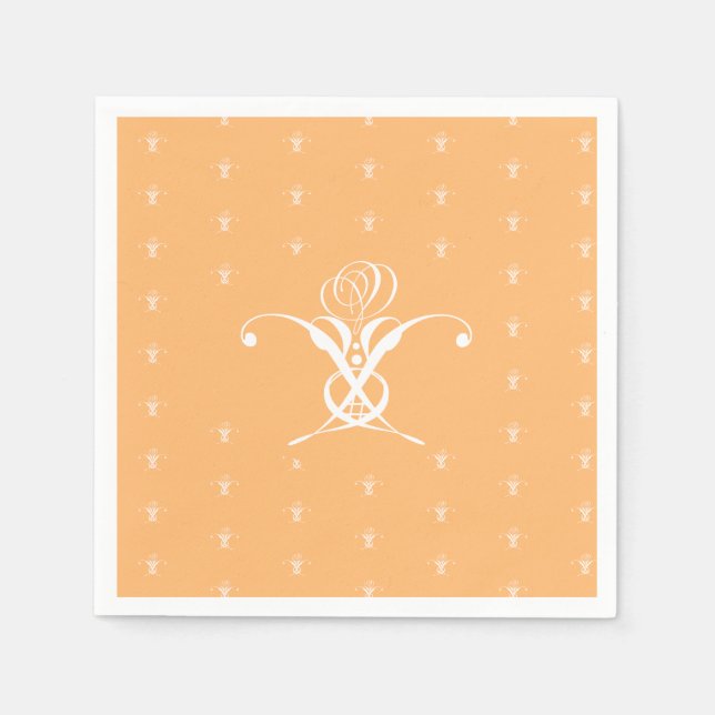 Serviette En Papier Peach Retro White Flourd Rose (Devant)