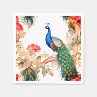 Serviette En Papier Peacock and Flowers Paper Party Napkins