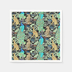 Serviette En Papier Peacock Art Nouveau Impression, Turquoise & Neutra