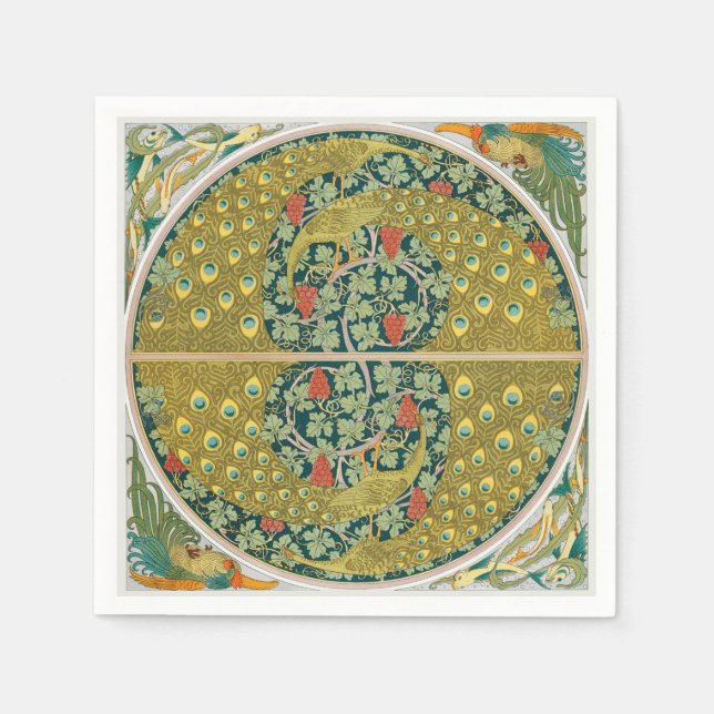 Serviette En Papier Peacock Art Nouveau Style rond design complexe (Devant)