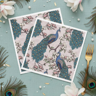 Serviette En Papier Peacock bleu coloré et rose pâle Magnolia