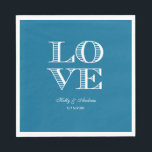 Serviette En Papier Peacock Blue, White LOVE Napkins<br><div class="desc">"LOVE" Papier de mariage Naples - Peacock Blue Ce produit fait partie d'une suite de designs assortis qui sont facilement personnalisables pour de nombreuses occasions et événements. Si vous avez besoin de cartes RSVP assorties, notes de remerciements, timbres, magnets, étiquettes de bouteilles, menus, cartes d'escorte, programmes d'événements, étiquettes de faveur...</div>