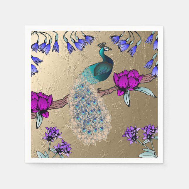 Serviette En Papier Peacock En Or (Devant)