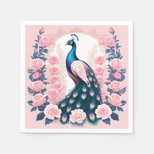 Serviette En Papier Peacock et Rose (Devant)