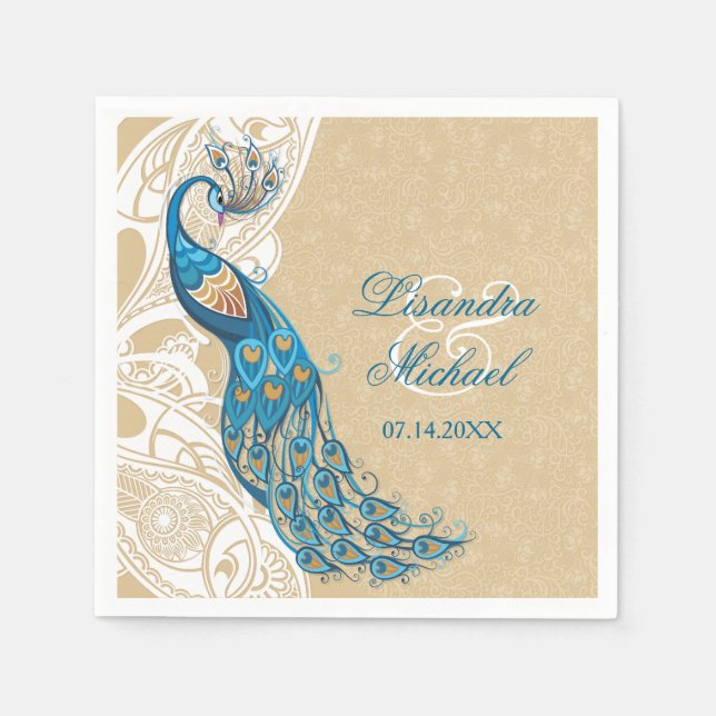 Serviette En Papier Peacock Lace Elégance 2 Mariages serviettes (Devant)