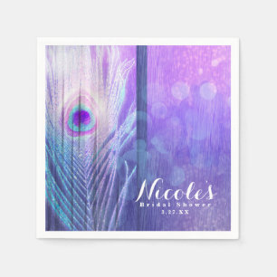 Serviette En Papier Peacock Plumes violet Glam Boho Chic Personnalisé 