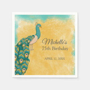 Serviette En Papier Peacock Turquoise Jaune 75e anniversaire