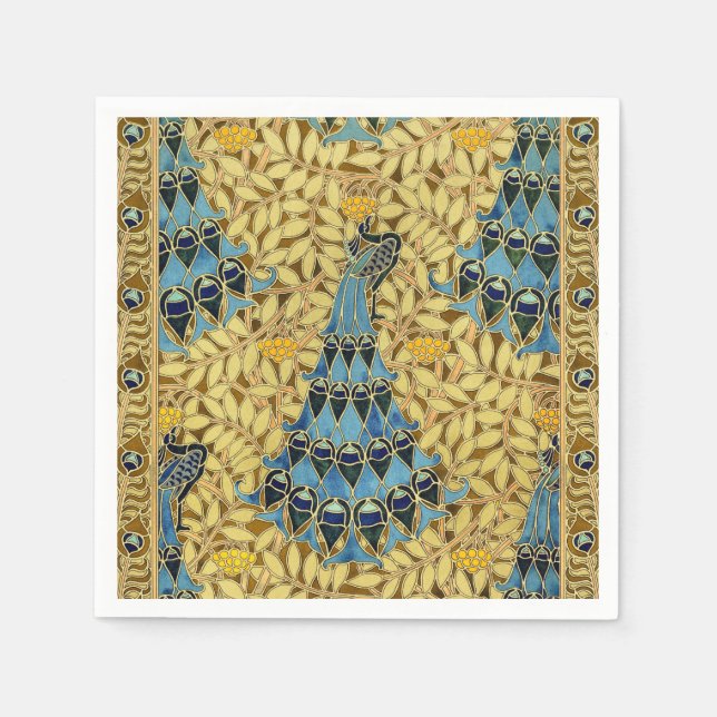 Serviette En Papier Peacocks Birds Rowan Trees Art Nouveau (Devant)