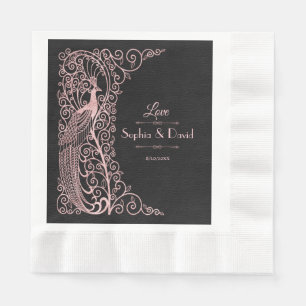 Serviette En Papier Peacocks rose Gold Art Déco Mariage noir