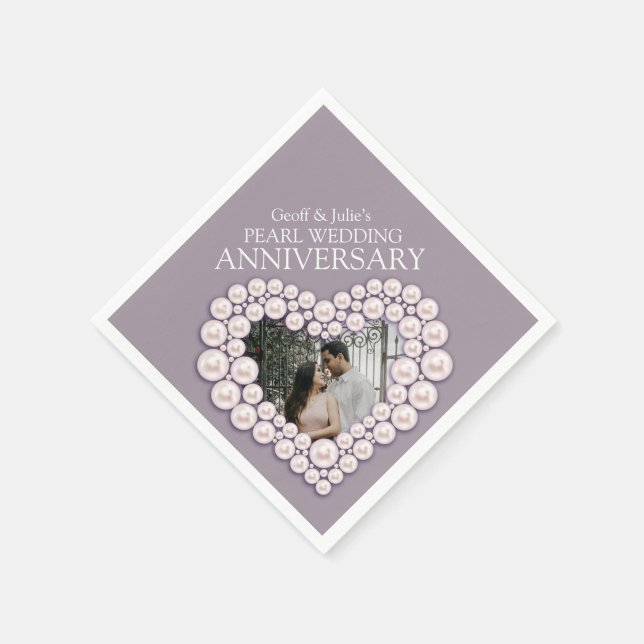 Serviette En Papier Pearl 30e Mariage Anniversaire de photos du coeur  (Coin)
