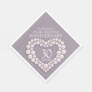 Serviette En Papier Pearl 30ème Mariage Anniversaire coeur nommé servi