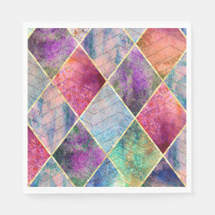 Serviette En Papier Pearl Harlequin Herringbone Trippy Hippie Rainbow