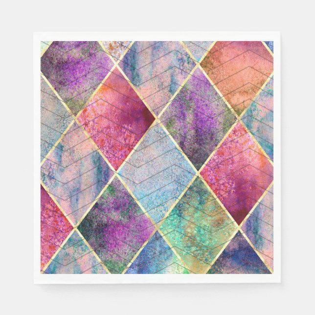 Serviette En Papier Pearl Harlequin Herringbone Trippy Hippie Rainbow (Devant)