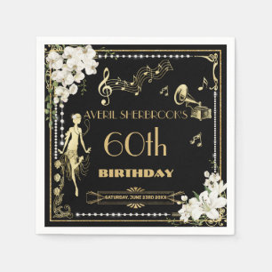 Serviette En Papier Pearls White Floral Art Déco Gatsby 20s Anniversai