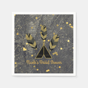 Serviette En Papier Peau et tepee d'or noir Boho Glam