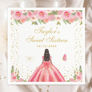 Serviette En Papier Peau rose florale foncée princesse Sweet sixteen
