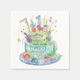 Serviette En Papier Pêche 1er Anniversaire Fête avec Décor de gâteau