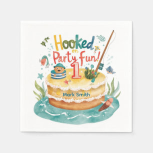 Serviette En Papier Pêche 1er Anniversaire Fête avec Décor de gâteau