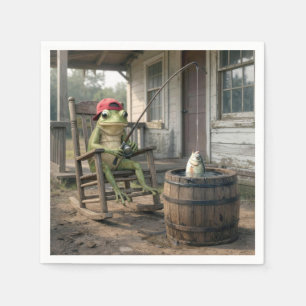 Serviette En Papier Pêche à la grenouille dans un tonneau de whisky