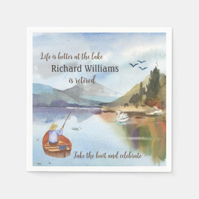 Serviette En Papier Pêche à la retraite à l'aquarelle du lac (Devant)