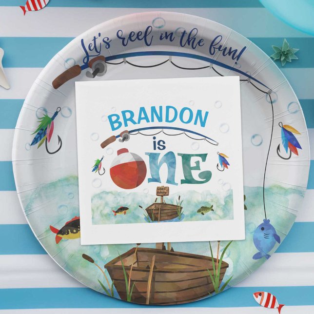 Serviette En Papier Pêche à thème O-fish-ally 1er anniversaire fête (Fishing themed paper napkins, boy 1st birthday, o fish ally one party supplies.)