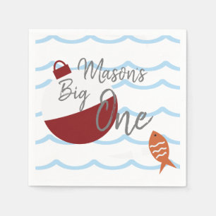 Serviette En Papier Pêche Big One Premier Anniversaire Poisson Vagues