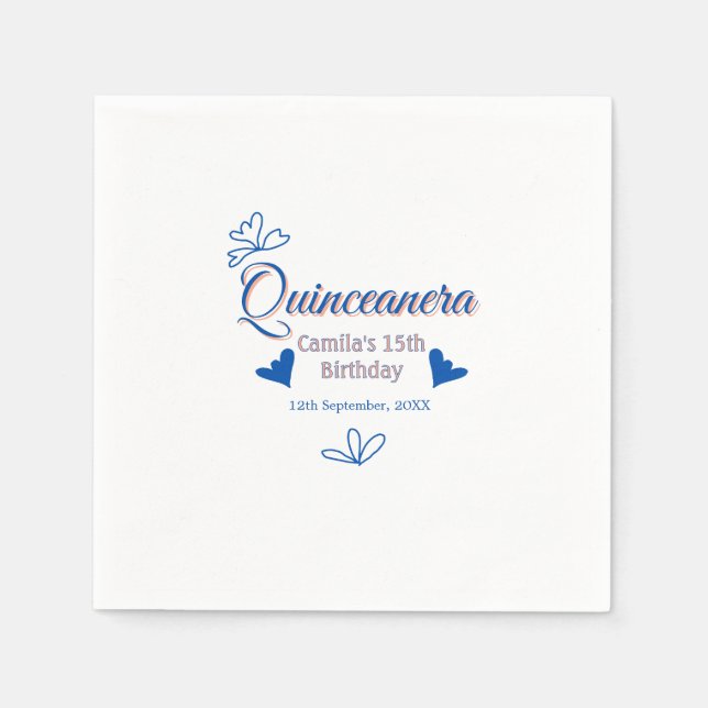 Serviette En Papier Pêche bleu quinceanera 15e anniversaire rustique m (Devant)