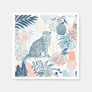 Serviette En Papier Pêche Bleue Léopard Tropicale Abstraite