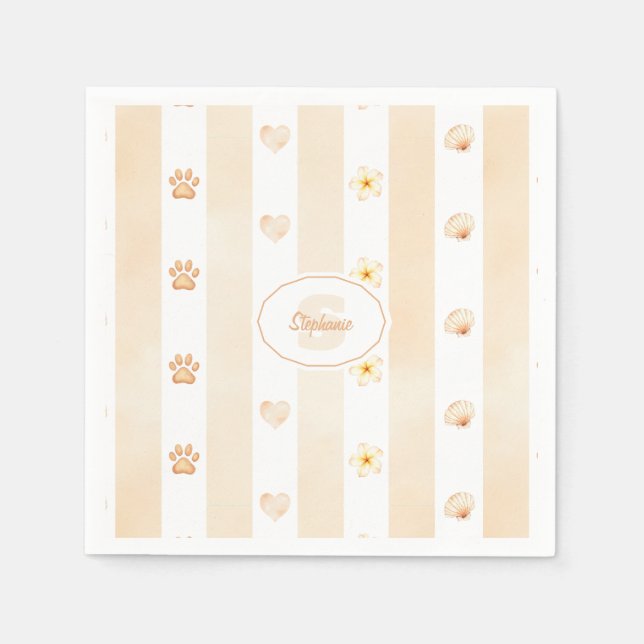 Serviette En Papier Pêche et Blancs - Coeurs, Fleur, Empreinte de patt (Devant)