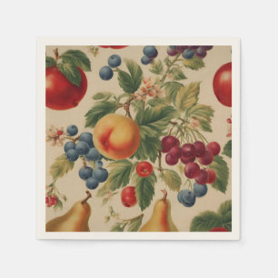 Serviette En Papier Pêche Française, Cerises, Bluederies, Poires, Pomm