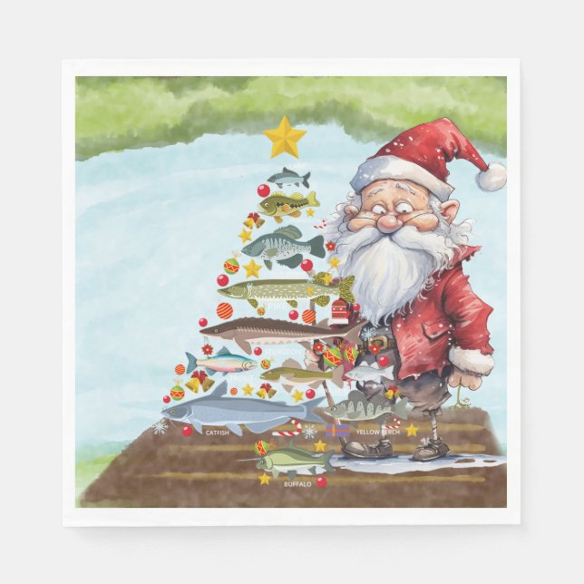 Serviette En Papier Pêche Noël avec le Père Noël (Devant)