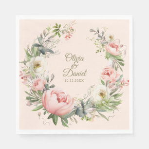 Serviette En Papier Pêche pâle et Mariage floral rose pâle