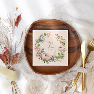 Serviette En Papier Pêche pâle et Mariage floral rose pâle