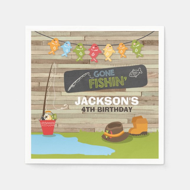 Serviette En Papier Pêche Papier d'anniversaire Napkin Garçon Bois Ree (Devant)