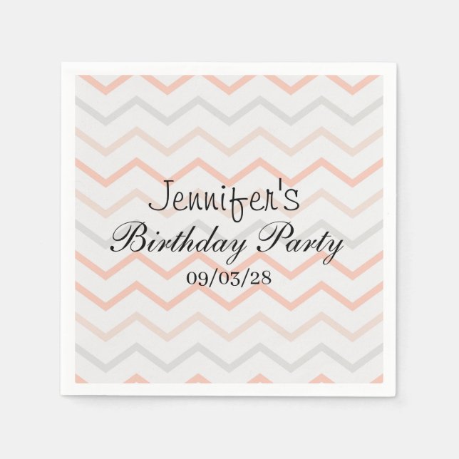 Serviette En Papier Pêche pastel et Zig Zag gris (Devant)