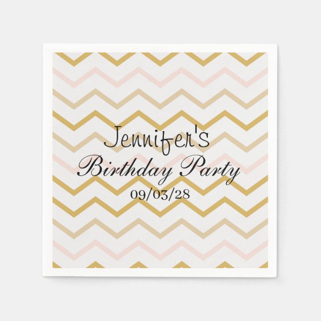 Serviette En Papier Pêche pastel et Zig Zag Or (Devant)