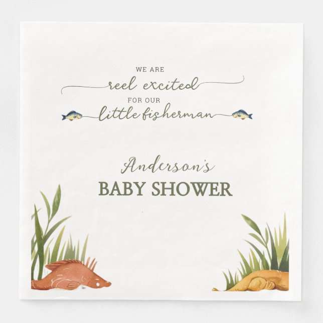 Serviette En Papier Pêche rustique bébé garçon petit pêcheur (Devant)