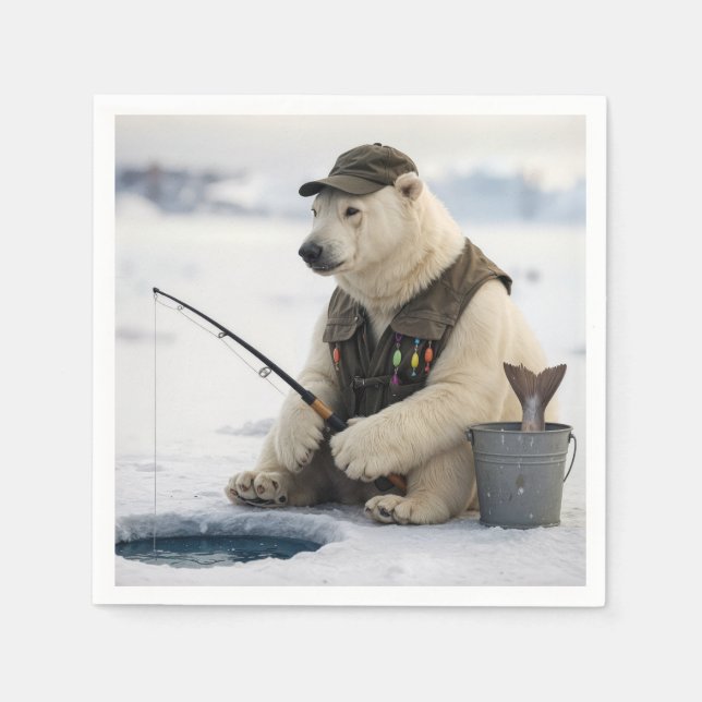 Serviette En Papier Pêche sur glace d'ours polaire (Devant)