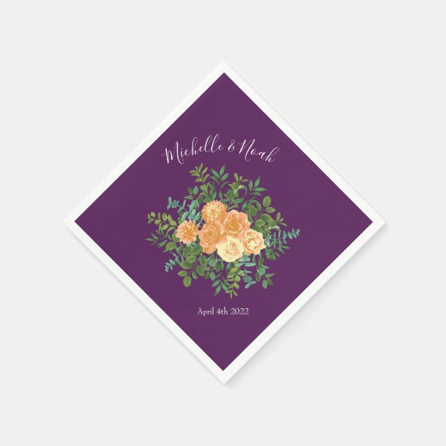 Serviette En Papier Pêcher Mariage violet Roses floraux (Coin)