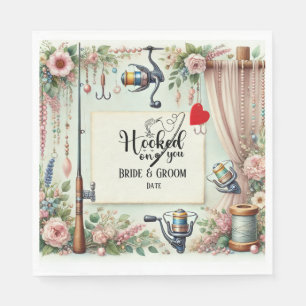 Serviette En Papier Pêcheur mariage avec verge et fleurs
