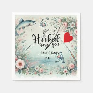 Serviette En Papier Pêcheur mariage avec verge et fleurs