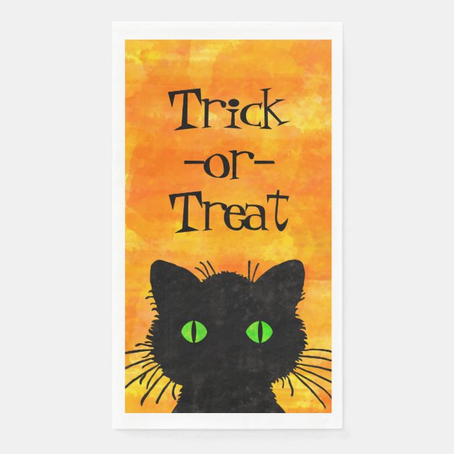 Serviette En Papier Peeeking Chat noir Halloween Aquarelle Design (Devant)