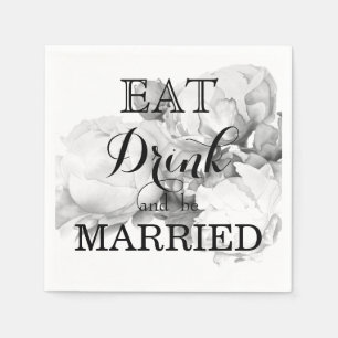 Serviette En Papier Peine blanche noire élégante aquarelle florale art