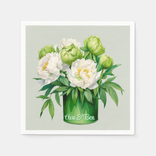 Serviette En Papier Peine verte et blanche Mariage élégant