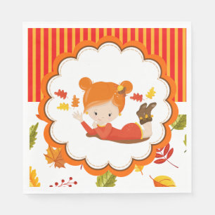 Serviette En Papier Peint à la main Automne Adorable fille