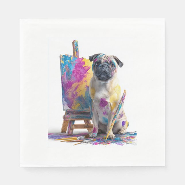 Serviette En Papier Peintre Pug � Chien d'Art Abstrait (Devant)