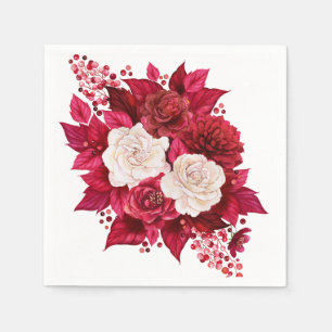 Serviette En Papier Peinture à l'aquarelle faite à la main Fleurs roug