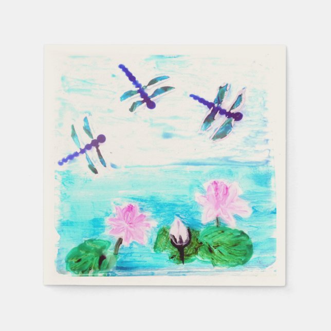 Serviette En Papier Peinture à l'étang Nénuphar de libellules (Devant)