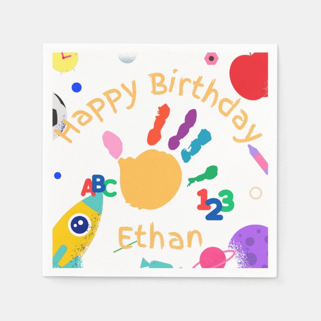 Serviette En Papier Peinture à main ABC pour enfant personnalisée 123  (Devant)